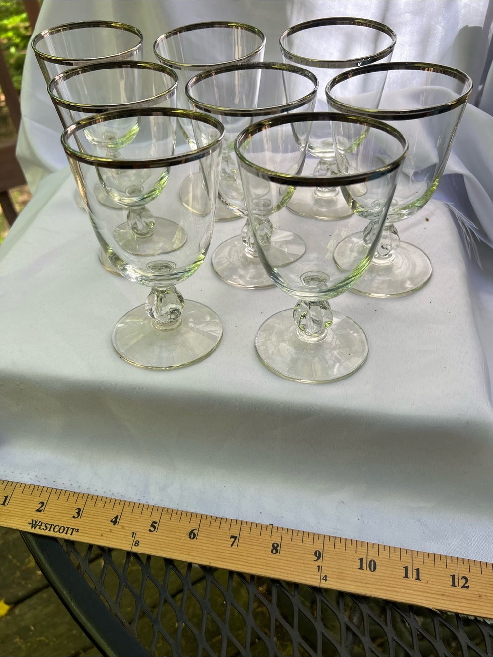Set of 8 vintage MCM platinum rimmed water / wine goblets